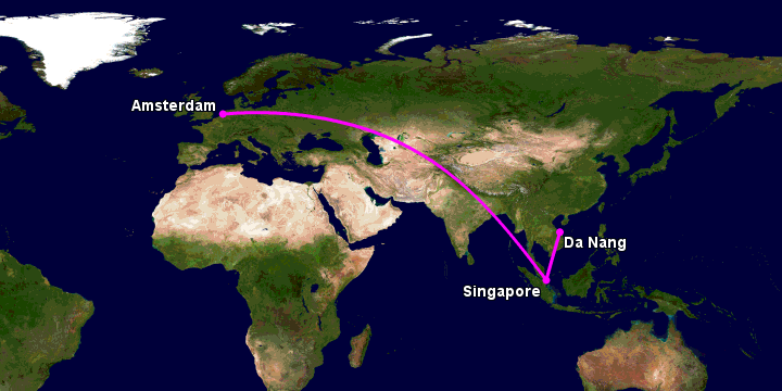 Bay từ Đà Nẵng đến Amsterdam qua Singapore