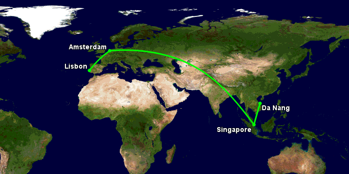 Bay từ Đà Nẵng đến Lisbon qua Singapore, Amsterdam