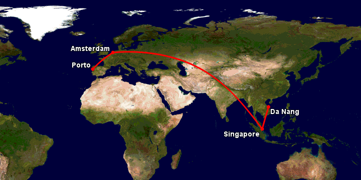 Bay từ Đà Nẵng đến Porto Portugal qua Singapore, Amsterdam