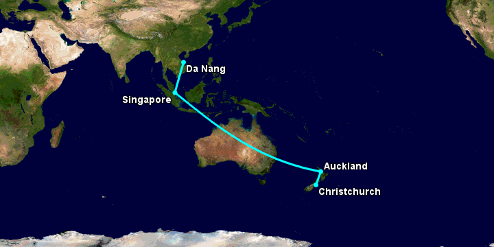 Bay từ Đà Nẵng đến Christchurch qua Singapore, Auckland