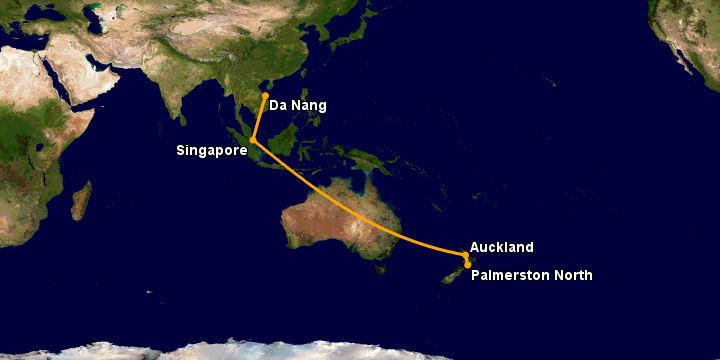 Bay từ Đà Nẵng đến Palmerston North qua Singapore, Auckland