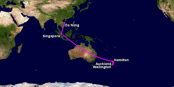 Bay từ Đà Nẵng đến Hamilton Nz qua Singapore, Auckland, Wellington