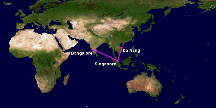 Bay từ Đà Nẵng đến Bangalore qua Singapore