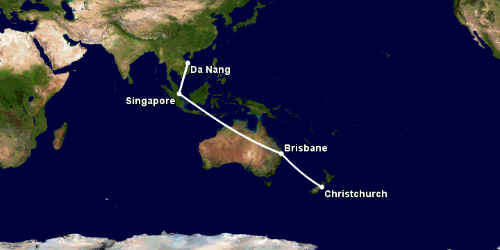 Bay từ Đà Nẵng đến Christchurch qua Singapore, Brisbane