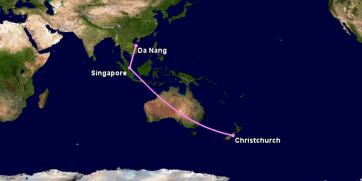 Bay từ Đà Nẵng đến Christchurch qua Singapore