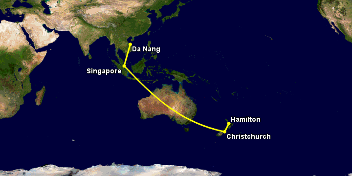 Bay từ Đà Nẵng đến Hamilton Nz qua Singapore, Christchurch