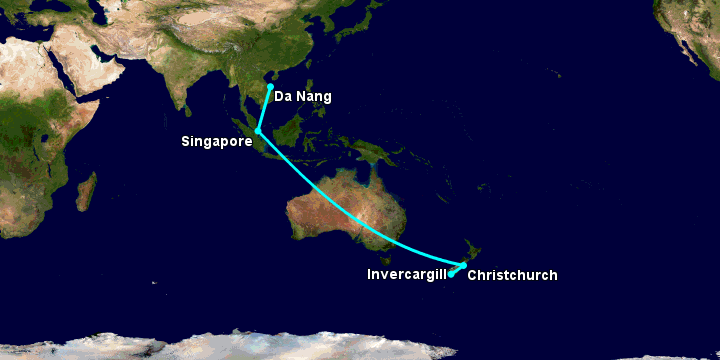 Bay từ Đà Nẵng đến Invercargill qua Singapore, Christchurch