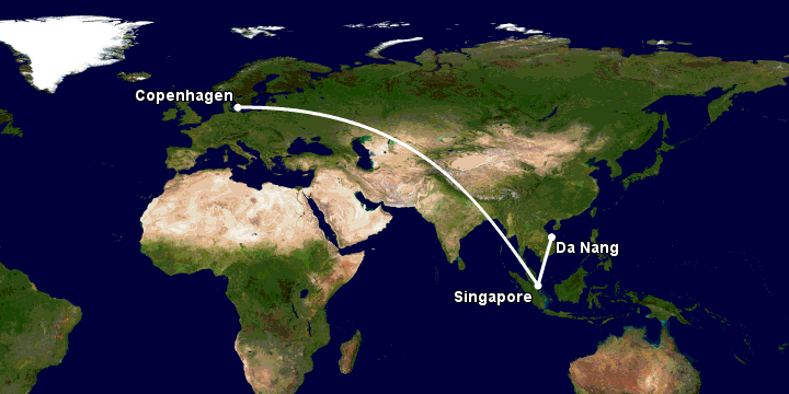 Bay từ Đà Nẵng đến Copenhagen qua Singapore