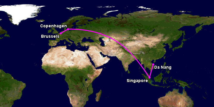 Bay từ Đà Nẵng đến Brussels qua Singapore, Copenhagen