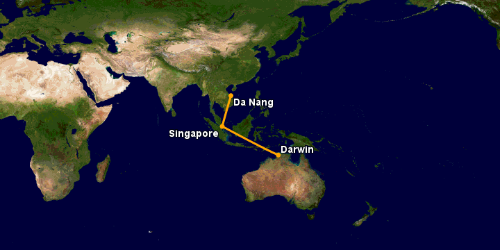 Bay từ Đà Nẵng đến Darwin qua Singapore