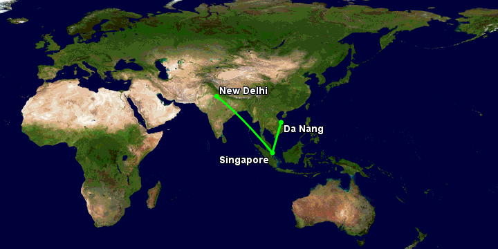 Bay từ Đà Nẵng đến Delhi qua Singapore