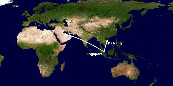 Bay từ Đà Nẵng đến Doha qua Singapore