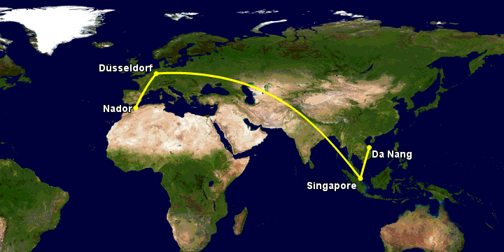Bay từ Đà Nẵng đến Nador qua Singapore, Düsseldorf