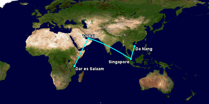 Bay từ Đà Nẵng đến Dar Es Salaam qua Singapore, Dubai