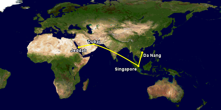 Bay từ Đà Nẵng đến Jeddah qua Singapore, Dubai