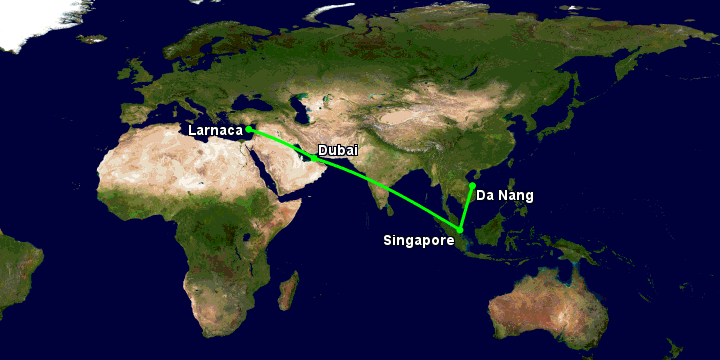 Bay từ Đà Nẵng đến Larnaca qua Singapore, Dubai