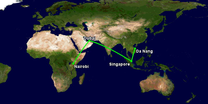 Bay từ Đà Nẵng đến Nairobi qua Singapore, Dubai
