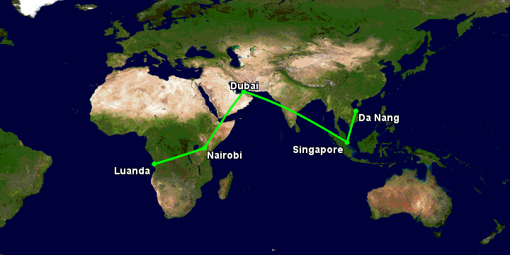 Bay từ Đà Nẵng đến Luanda qua Singapore, Dubai, Nairobi