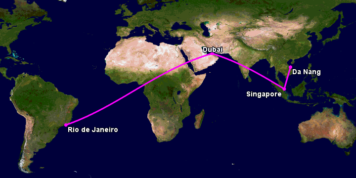 Bay từ Đà Nẵng đến Rio De Janeiro qua Singapore, Dubai
