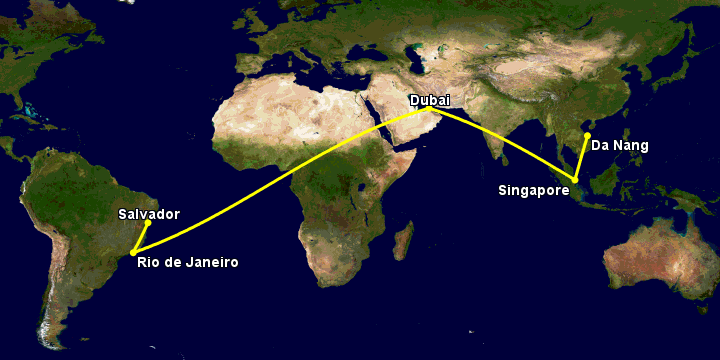 Bay từ Đà Nẵng đến Salvador qua Singapore, Dubai, Rio de Janeiro