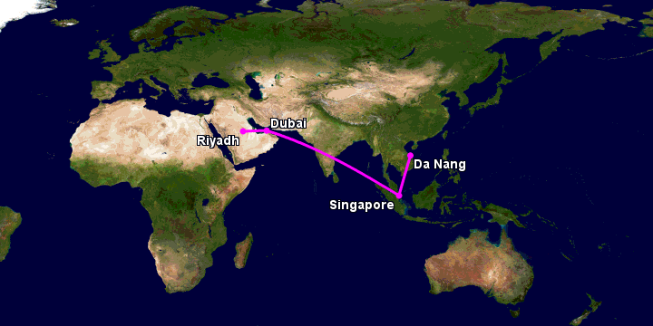 Bay từ Đà Nẵng đến Riyadh qua Singapore, Dubai