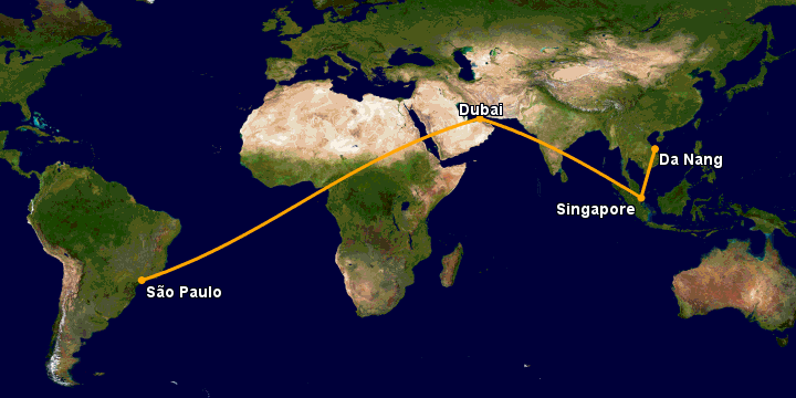 Bay từ Đà Nẵng đến Sao Paulo qua Singapore, Dubai