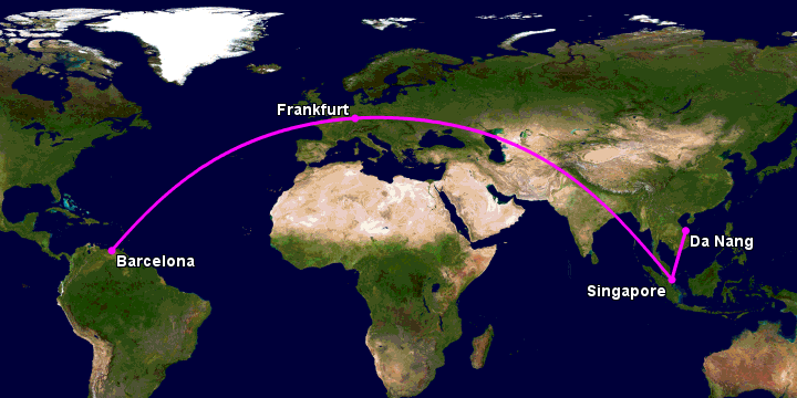 Bay từ Đà Nẵng đến Barcelona qua Singapore, Frankfurt
