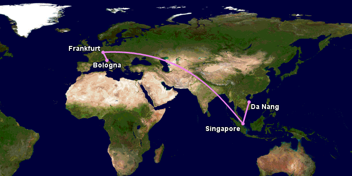 Bay từ Đà Nẵng đến Bologna qua Singapore, Frankfurt
