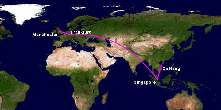 Bay từ Đà Nẵng đến Manchester qua Singapore, Frankfurt