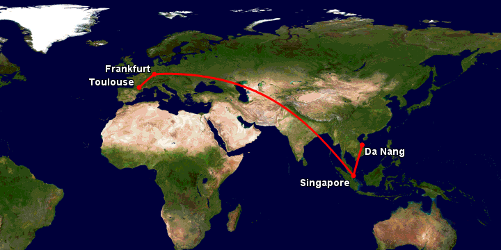 Bay từ Đà Nẵng đến Toulouse qua Singapore, Frankfurt