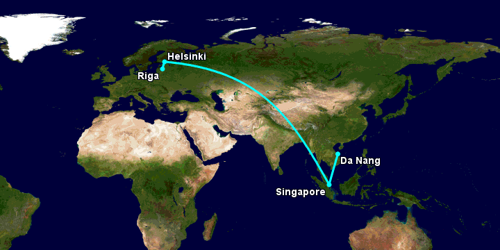 Bay từ Đà Nẵng đến Riga qua Singapore, Helsinki