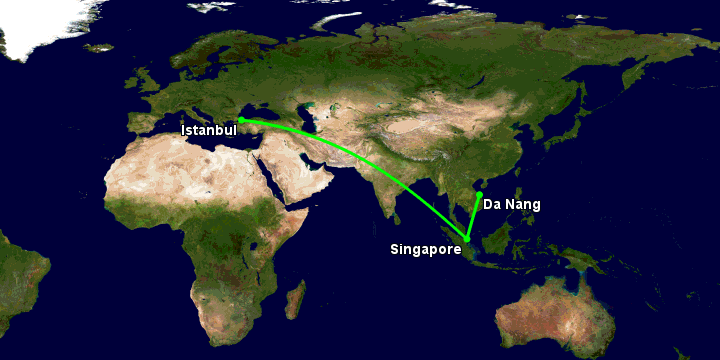 Bay từ Đà Nẵng đến Istanbul qua Singapore