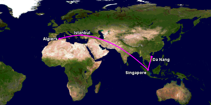 Bay từ Đà Nẵng đến Algiers qua Singapore, Istanbul