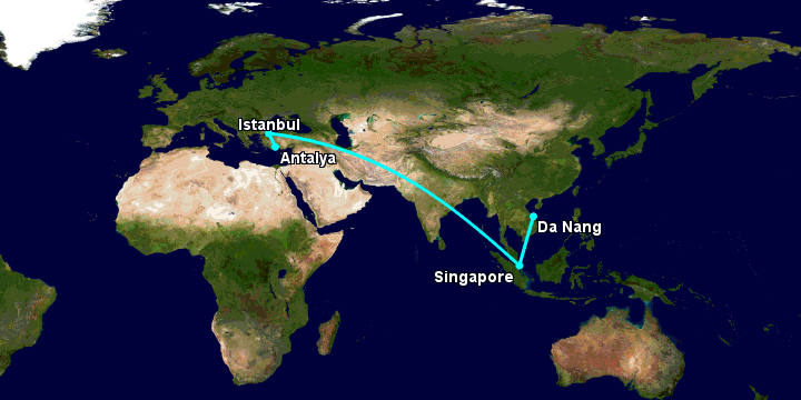 Bay từ Đà Nẵng đến Antalya qua Singapore, Istanbul