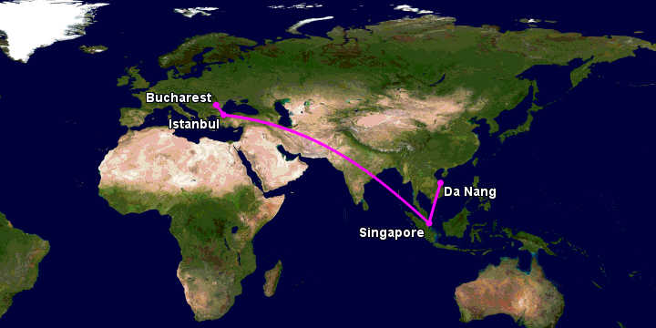 Bay từ Đà Nẵng đến Bucharest qua Singapore, Istanbul