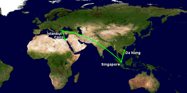 Bay từ Đà Nẵng đến Cairo qua Singapore, Istanbul