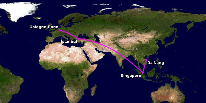 Bay từ Đà Nẵng đến Cologne-Koln qua Singapore, Istanbul