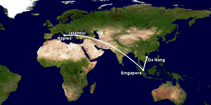 Bay từ Đà Nẵng đến Naples qua Singapore, Istanbul