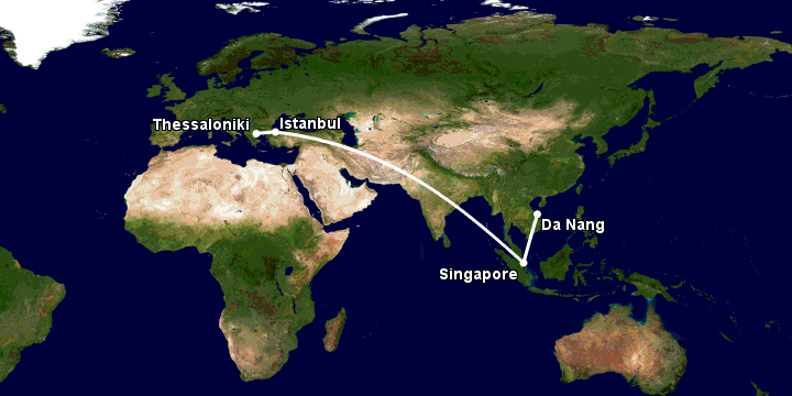 Bay từ Đà Nẵng đến Thessaloniki qua Singapore, Istanbul