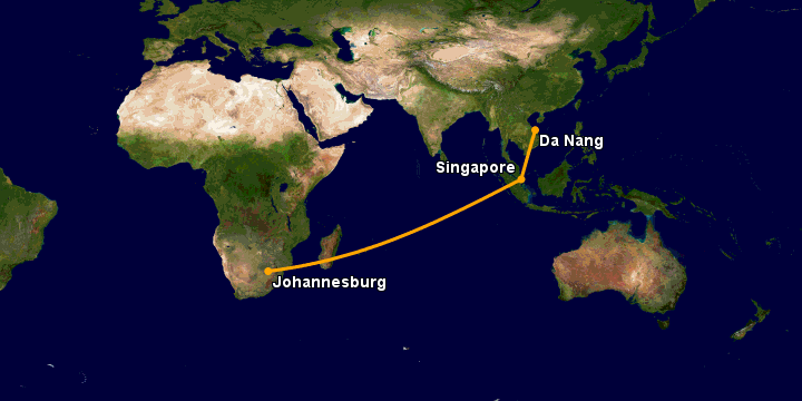 Bay từ Đà Nẵng đến Johannesburg qua Singapore