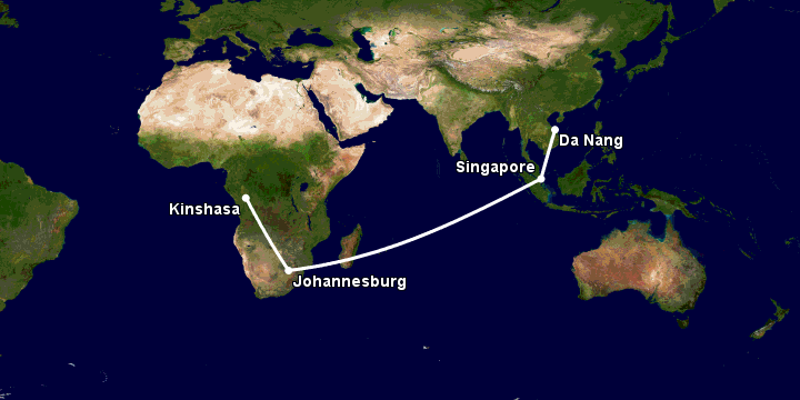 Bay từ Đà Nẵng đến Kinshasa Ndjili qua Singapore, Johannesburg