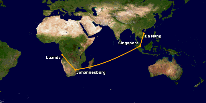 Bay từ Đà Nẵng đến Luanda qua Singapore, Johannesburg