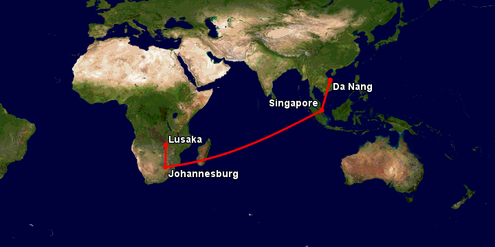 Bay từ Đà Nẵng đến Lusaka qua Singapore, Johannesburg