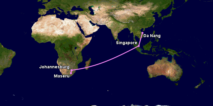 Bay từ Đà Nẵng đến Maseru qua Singapore, Johannesburg