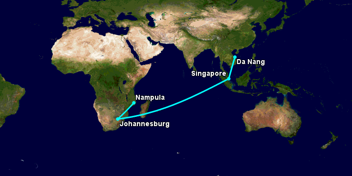 Bay từ Đà Nẵng đến Nampula qua Singapore, Johannesburg