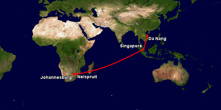 Bay từ Đà Nẵng đến Nelspruit qua Singapore, Johannesburg