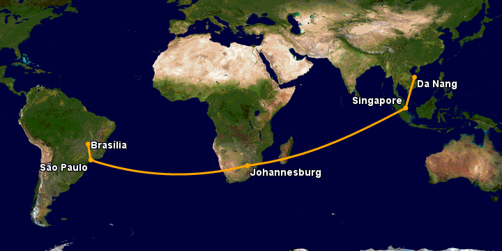 Bay từ Đà Nẵng đến Brasilia qua Singapore, Johannesburg, Sao Paulo