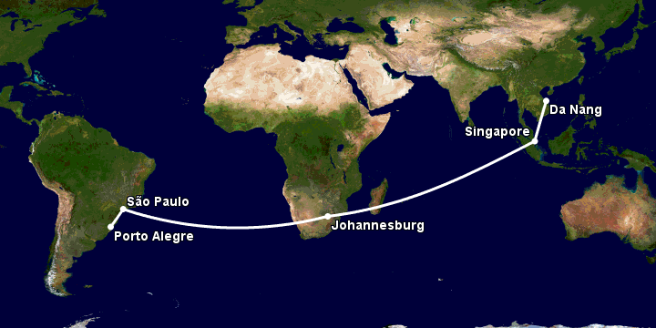 Bay từ Đà Nẵng đến Porto Alegre qua Singapore, Johannesburg, Sao Paulo