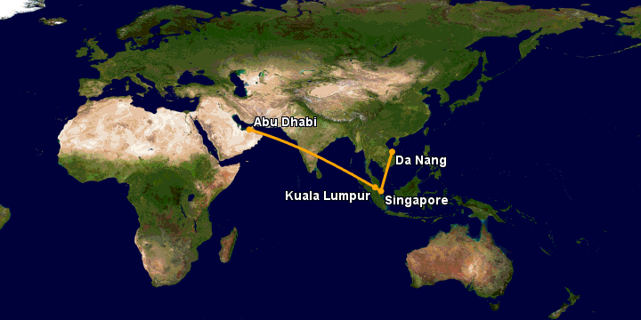 Bay từ Đà Nẵng đến Abu Dhabi qua Singapore, Kuala Lumpur