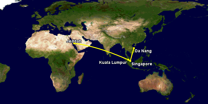 Bay từ Đà Nẵng đến Jeddah qua Singapore, Kuala Lumpur